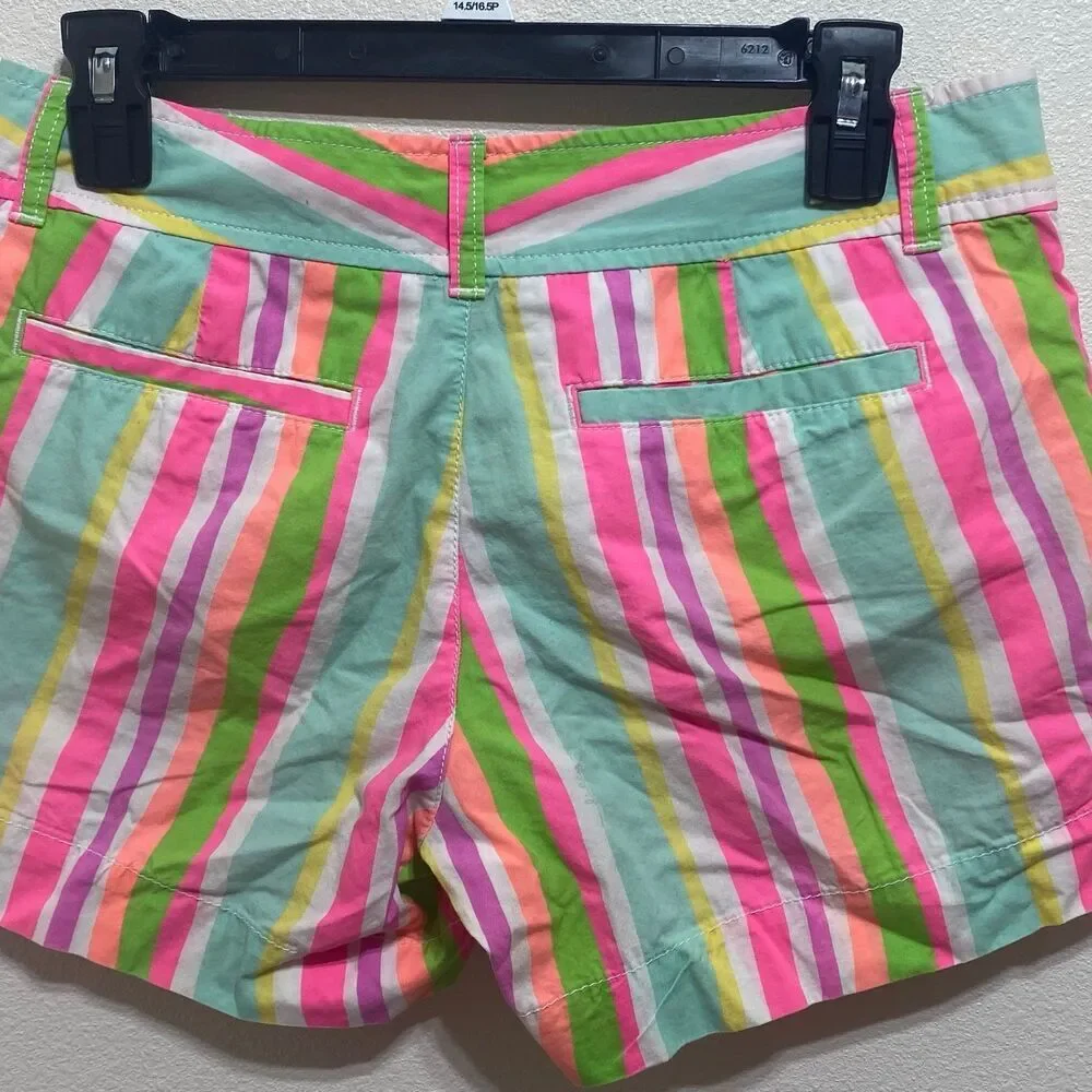 Lilly Pulitzer Callahan Cotton Stripe Neon Rainbow Shorts Women's Size 2